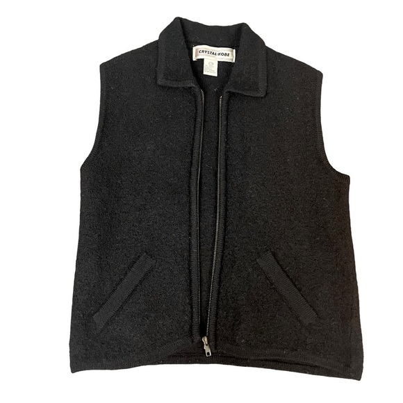 VTG Crystal Kobe GUC Black Boiled 100% Wool Zip Front Vest Sz Small - Picture 1 of 7